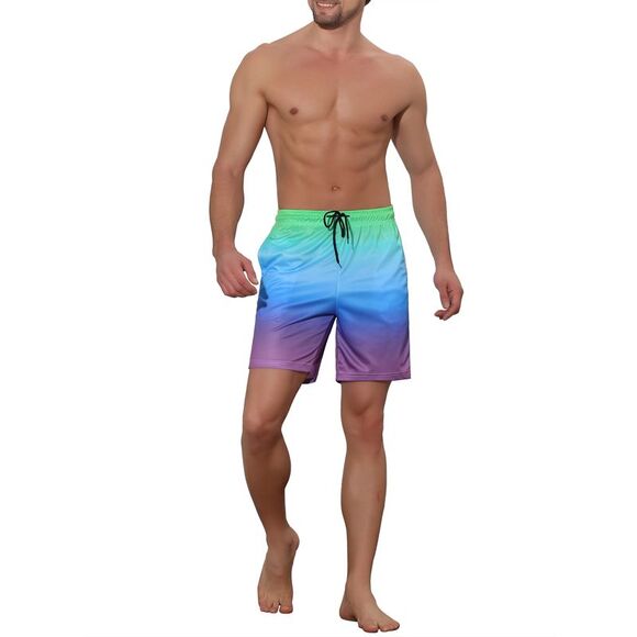 Men's Contrast Color Summer Beach Colorful Swimwear Shorts Green Blue - Picture 2 of 6